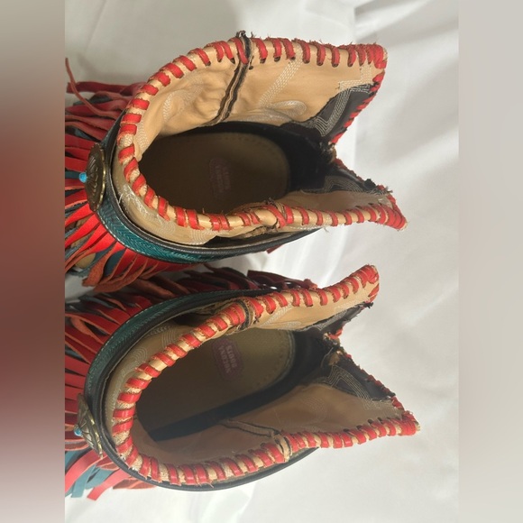 Fringed Leather Ankle Boots - Brown and Red - Picture 4 of 8